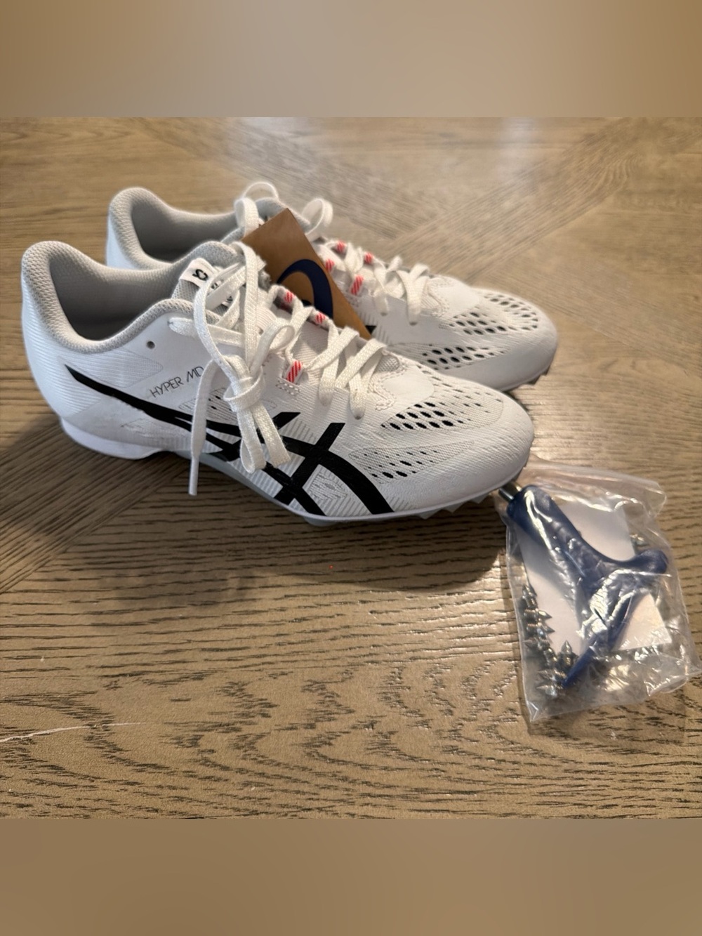 ASICS Hyper MD Track & Field Spiked Shoes White Black- Size 5